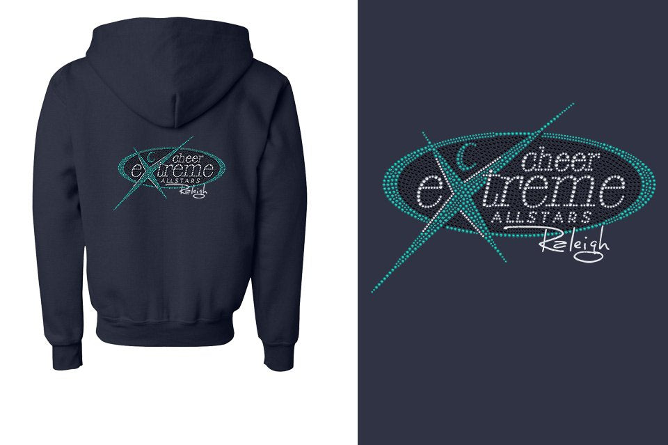 Rhinestones Cheer Extreme Raleigh Youth Unisex Zip Hoodie
